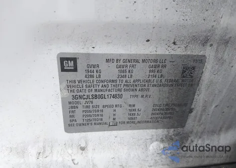 2016 Chevrolet Trax Lt z USA, uszkodzony, nr VIN 3GNCJLSB0GL174830